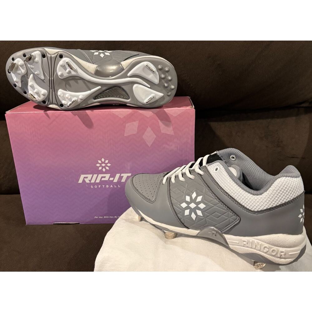 Ringor Rip-It Women’s Diamond Softball Spike Charcoal/White Cleats Size 9 NIB